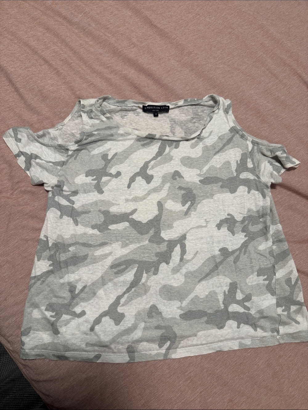 Generation Love Gray Camo Cold-Shoulder Tee